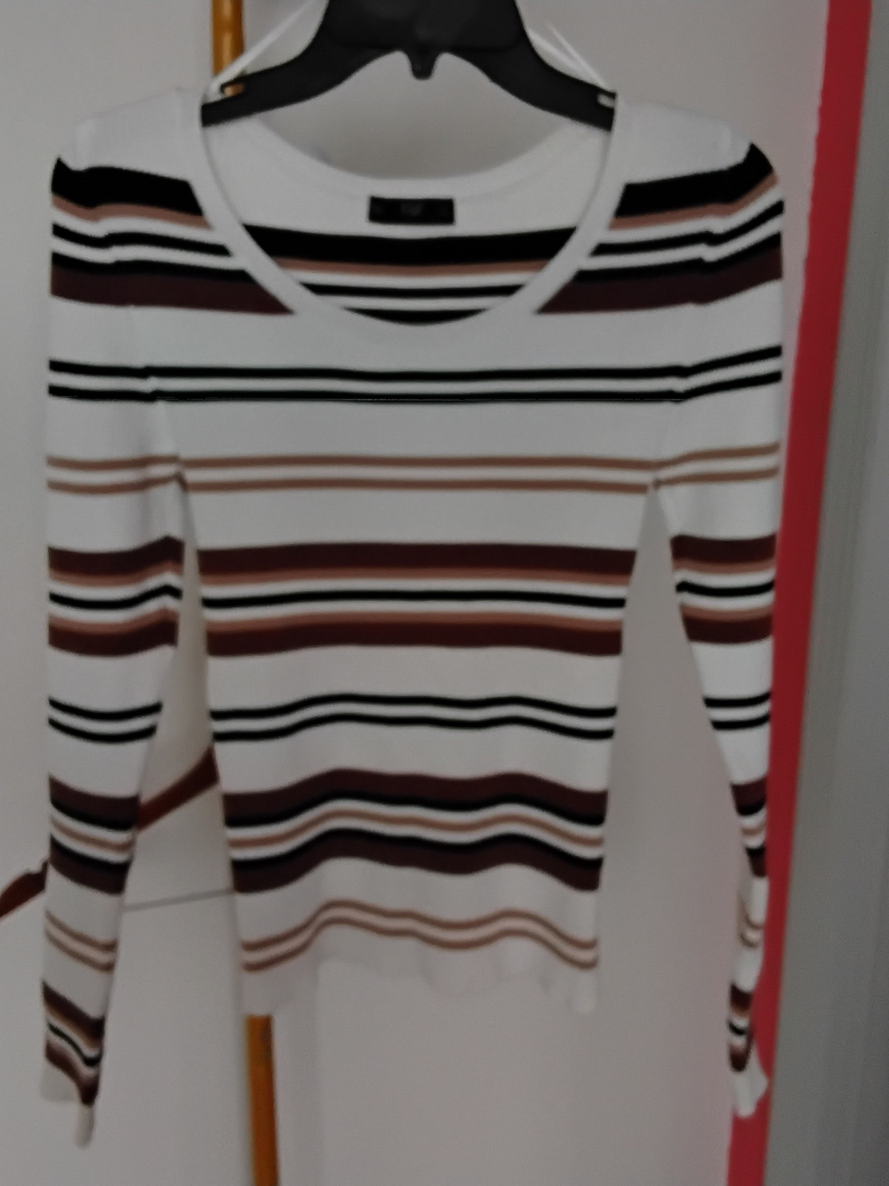 NWOT F&F White Striped Long-Sleeve Top with Brown and Black Bands